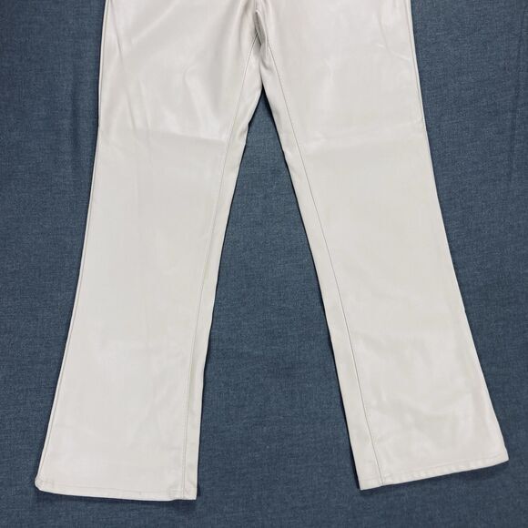 Zara Vegan Leather Pants Womens Size 2 Cream Straight Leg 70s High Rise Trousers - Picture 4 of 13